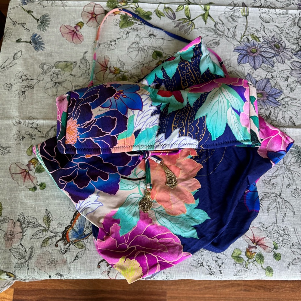 Trina Turk Pink and blue convertible Floral Swimsuit